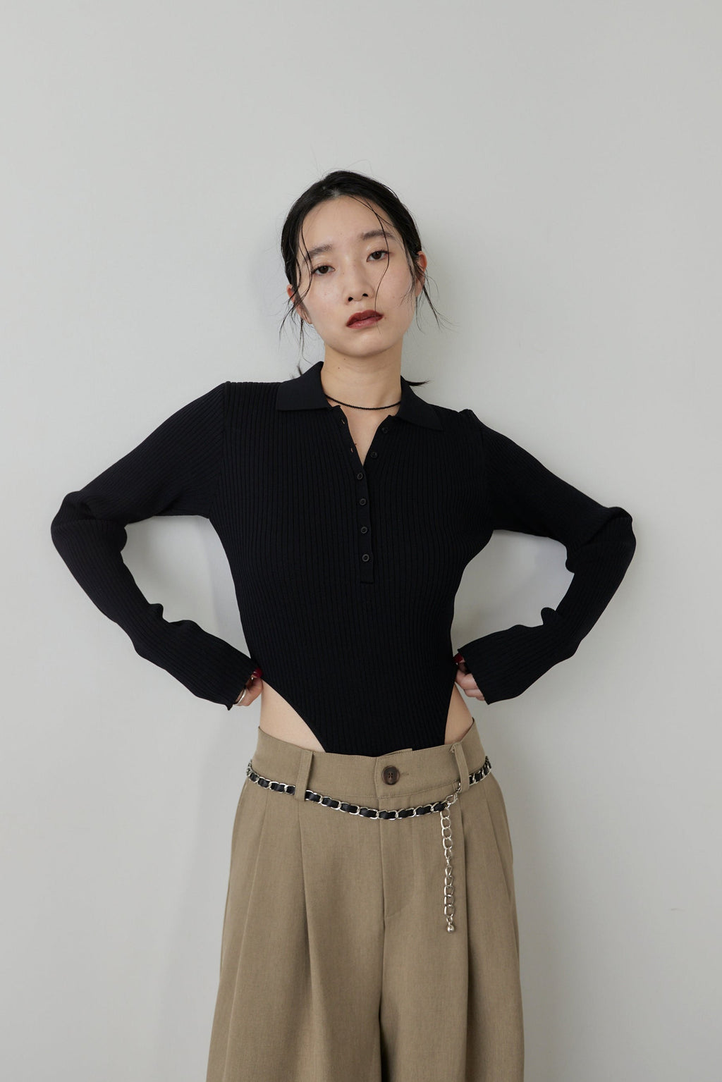 Poloknit bodysuit