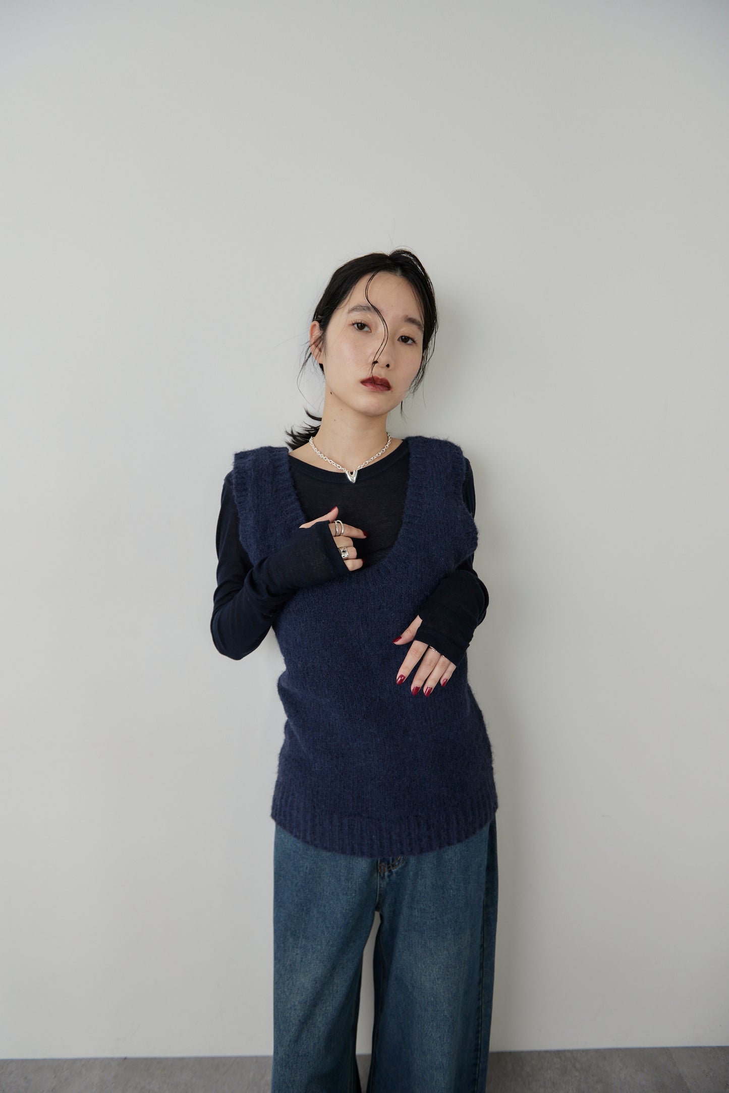 Mohair like knit vest