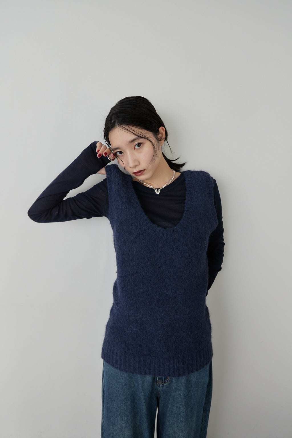 Mohair like knit vest