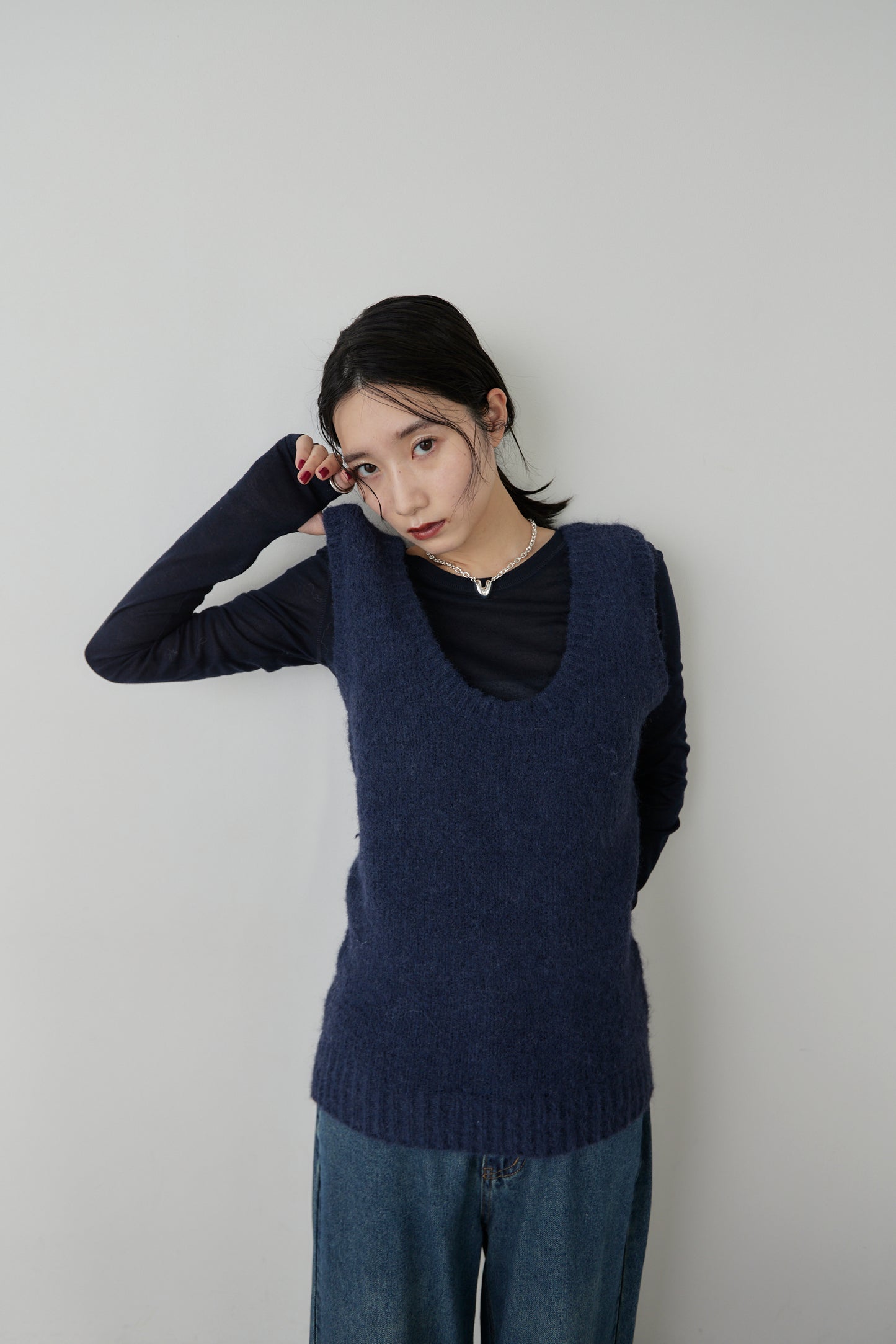 Mohair like knit vest
