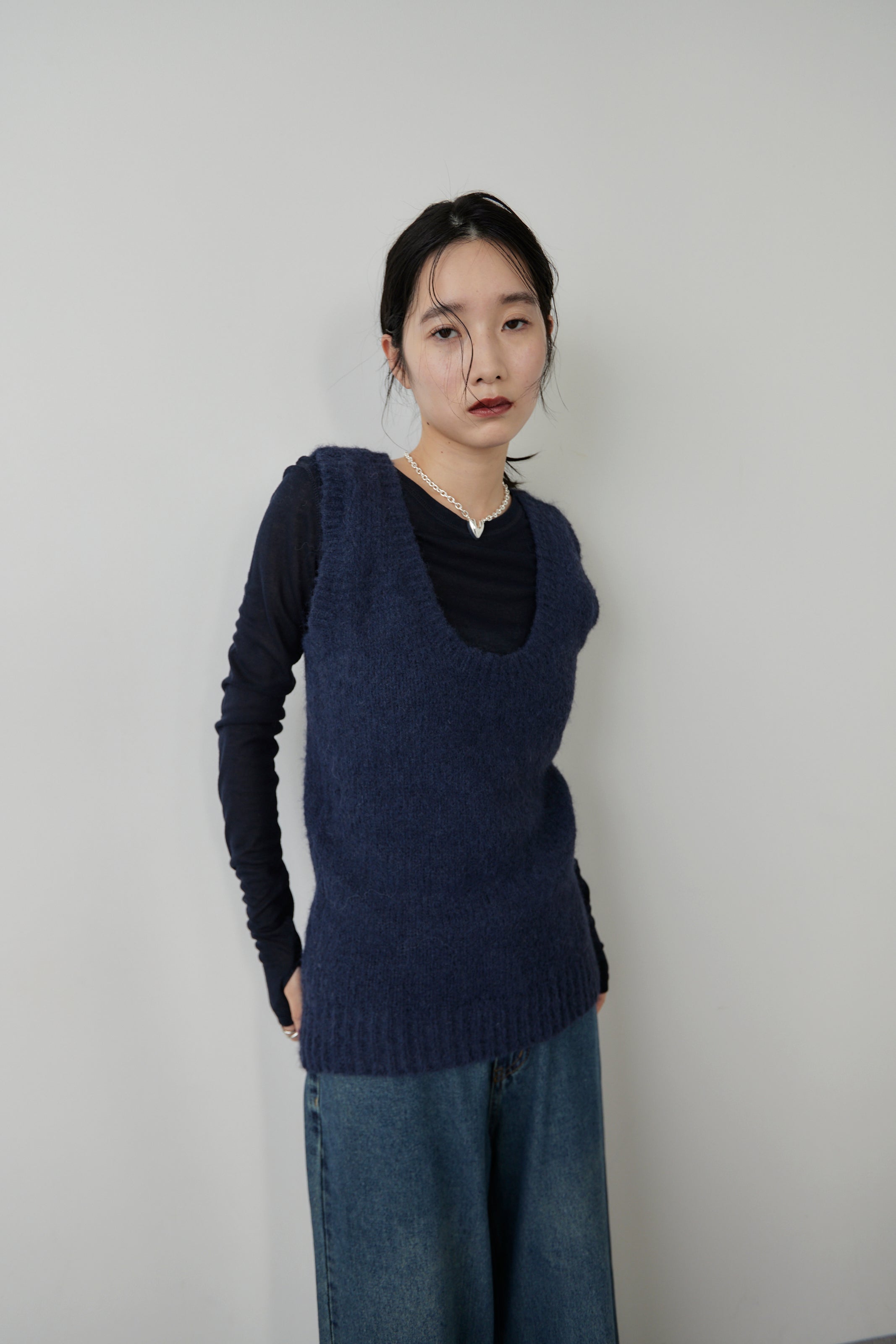 Mohair like knit vest