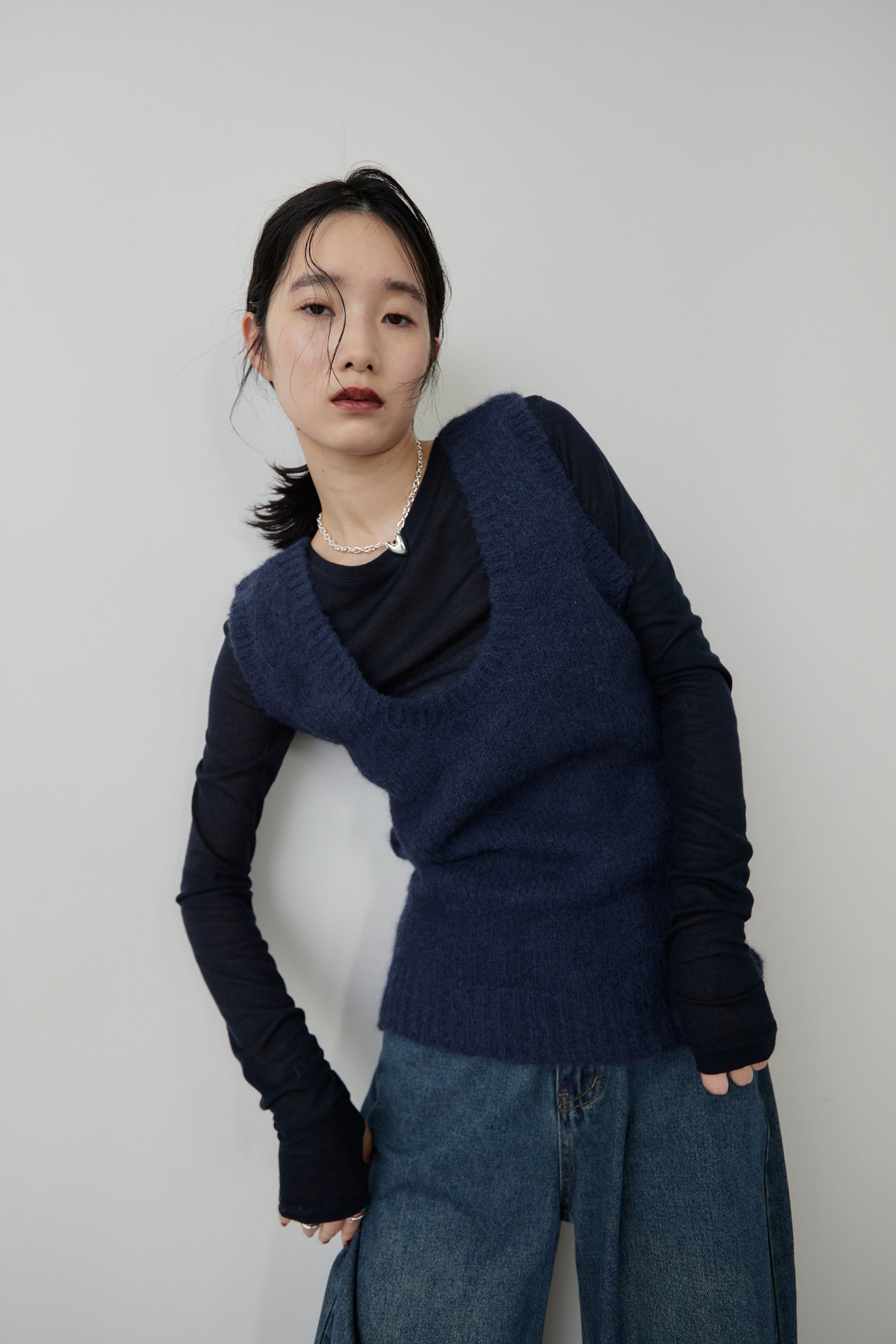 Mohair like knit vest