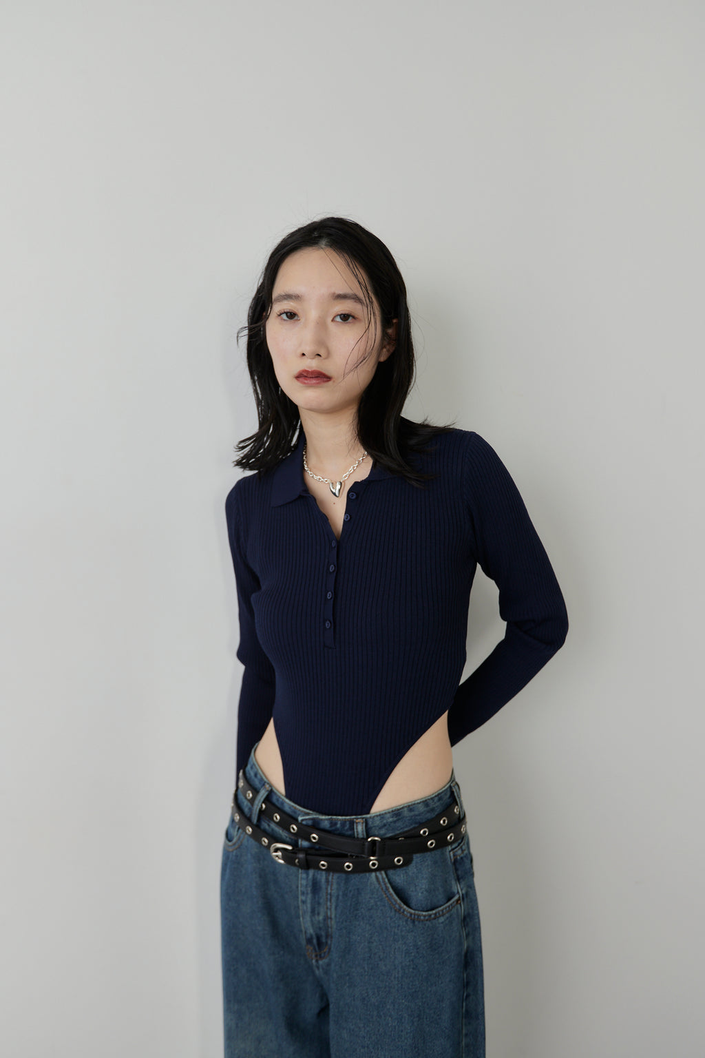 Poloknit bodysuit