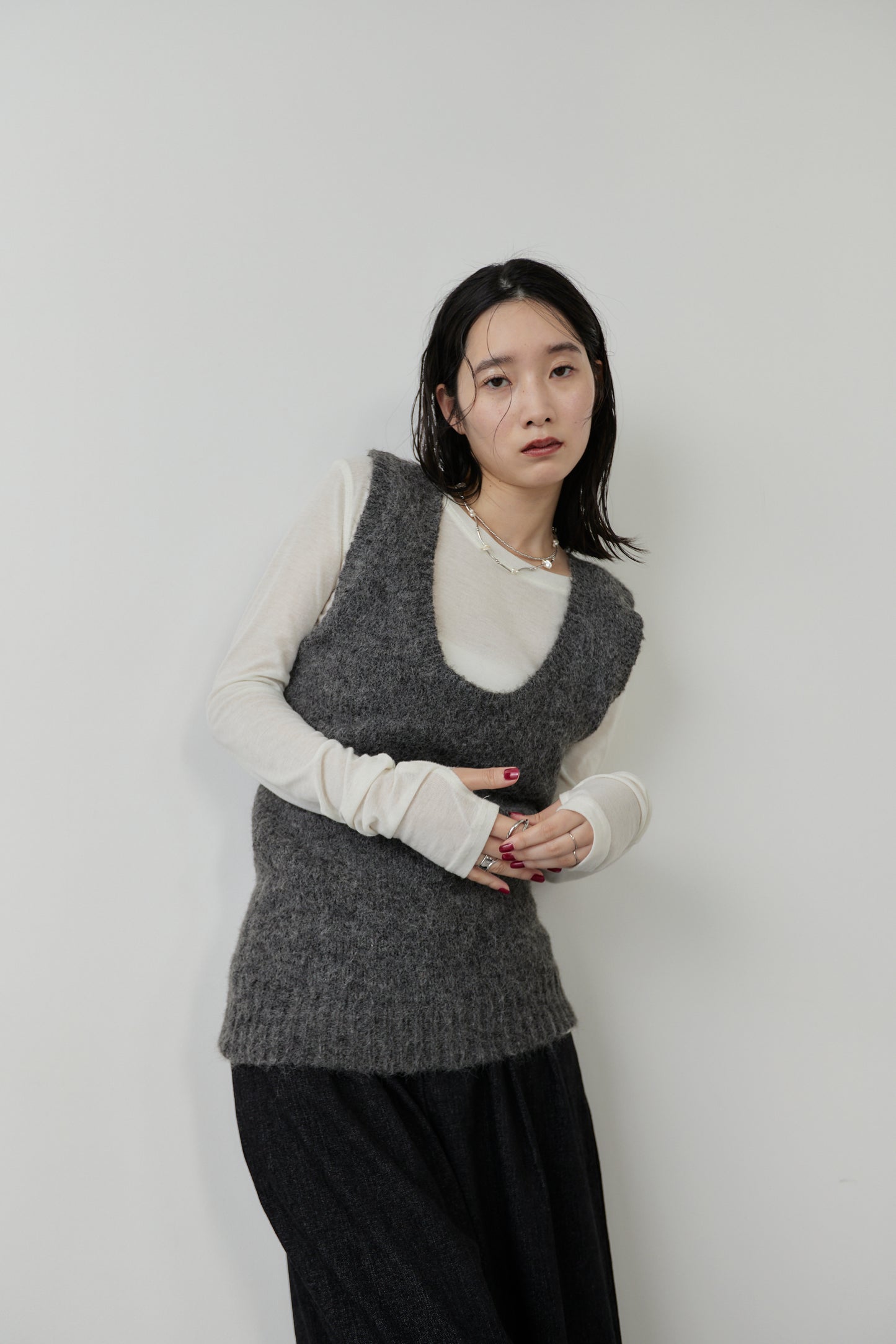 Mohair like knit vest