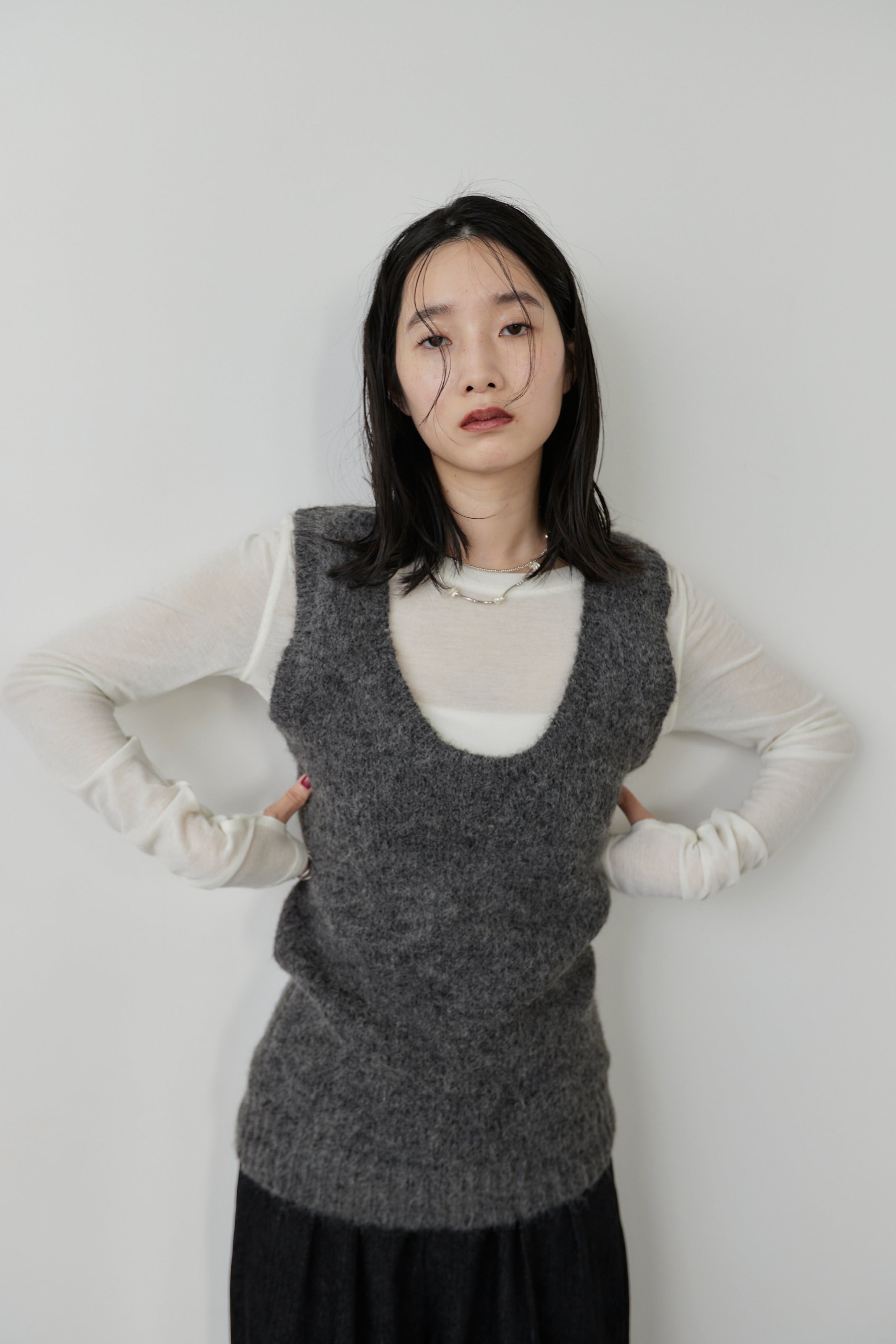 Mohair like knit vest