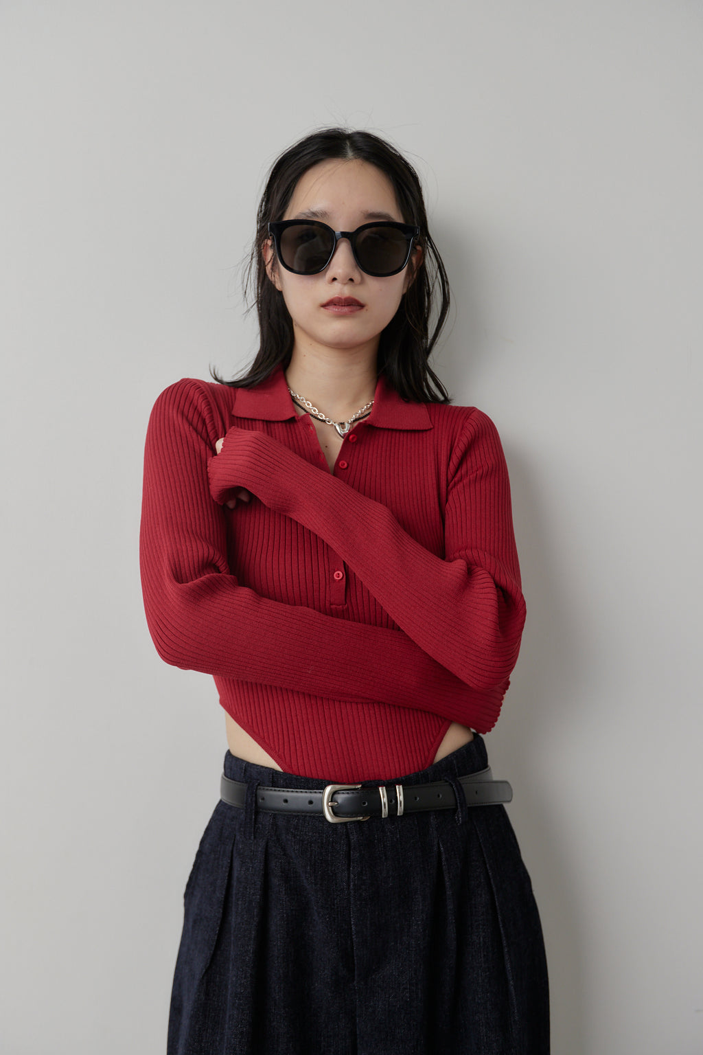 Poloknit bodysuit