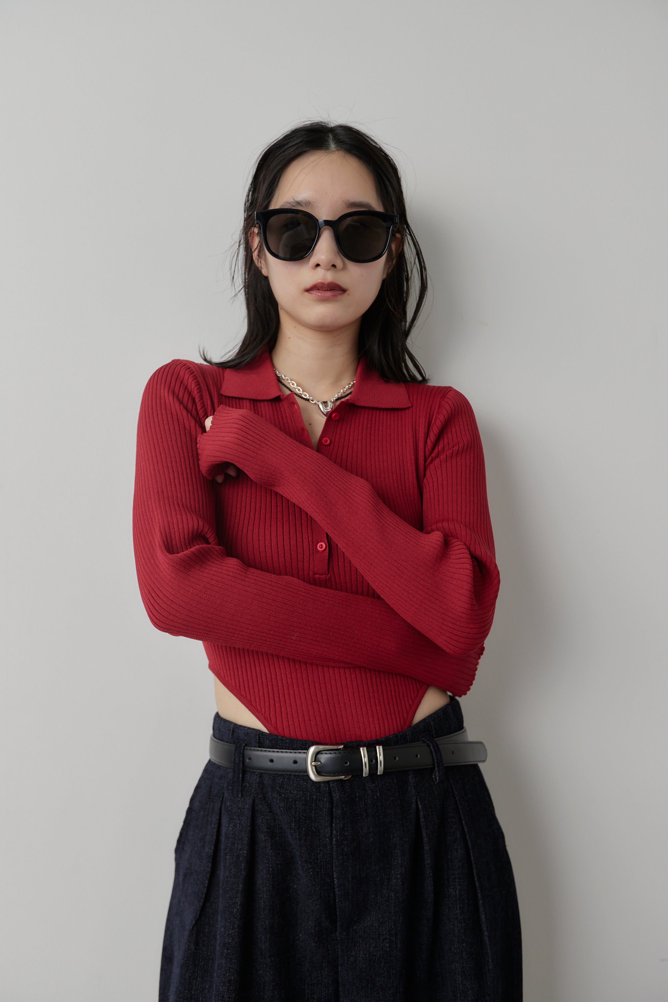 Poloknit bodysuit