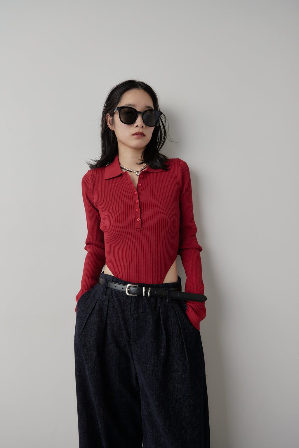 Poloknit bodysuit