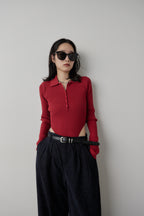 Poloknit bodysuit