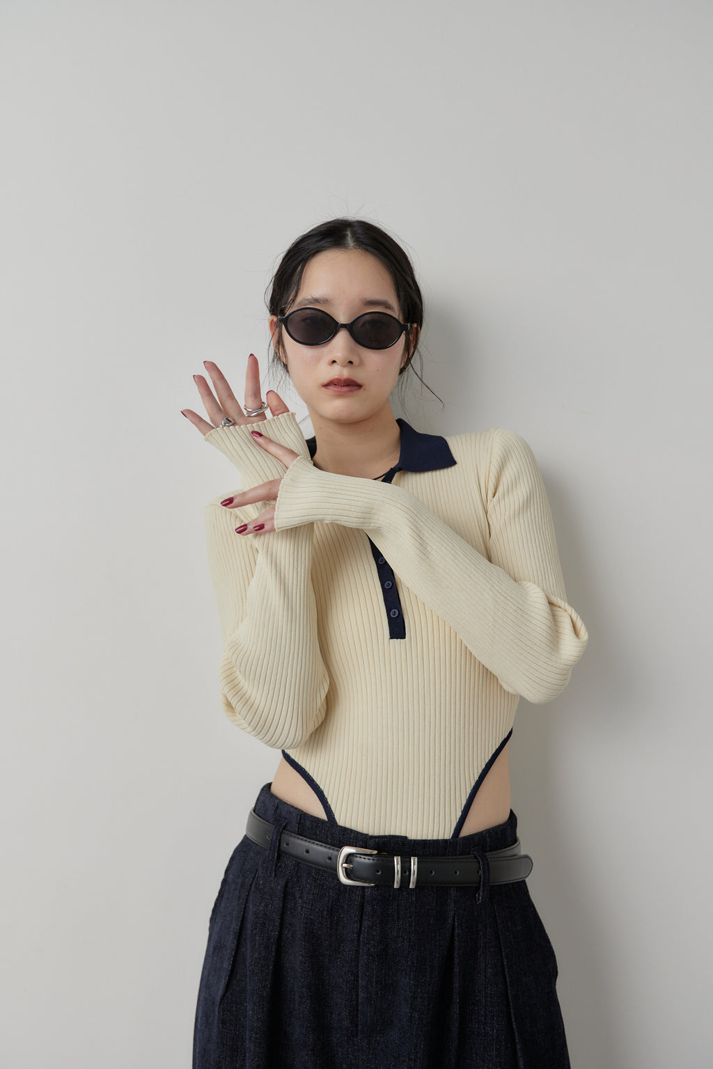 Poloknit bodysuit