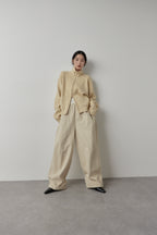 Cotton roll-up curved pants