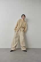 Cotton roll-up curved pants