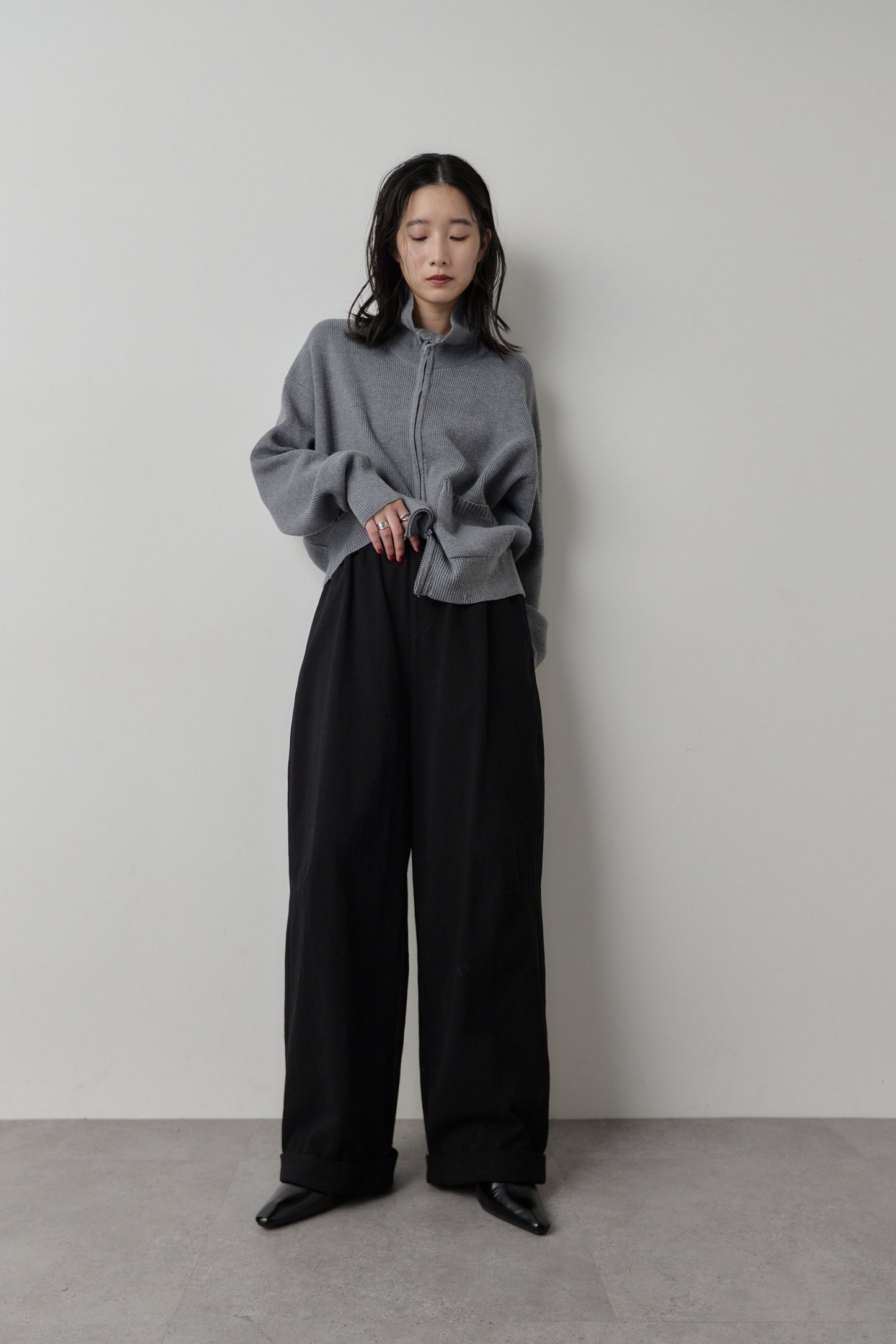 Cotton roll-up curved pants