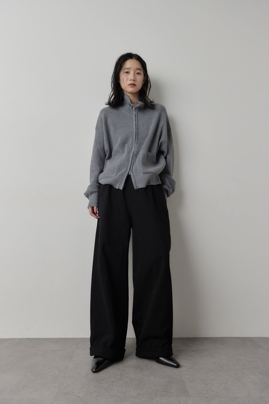 Cotton roll-up curved pants
