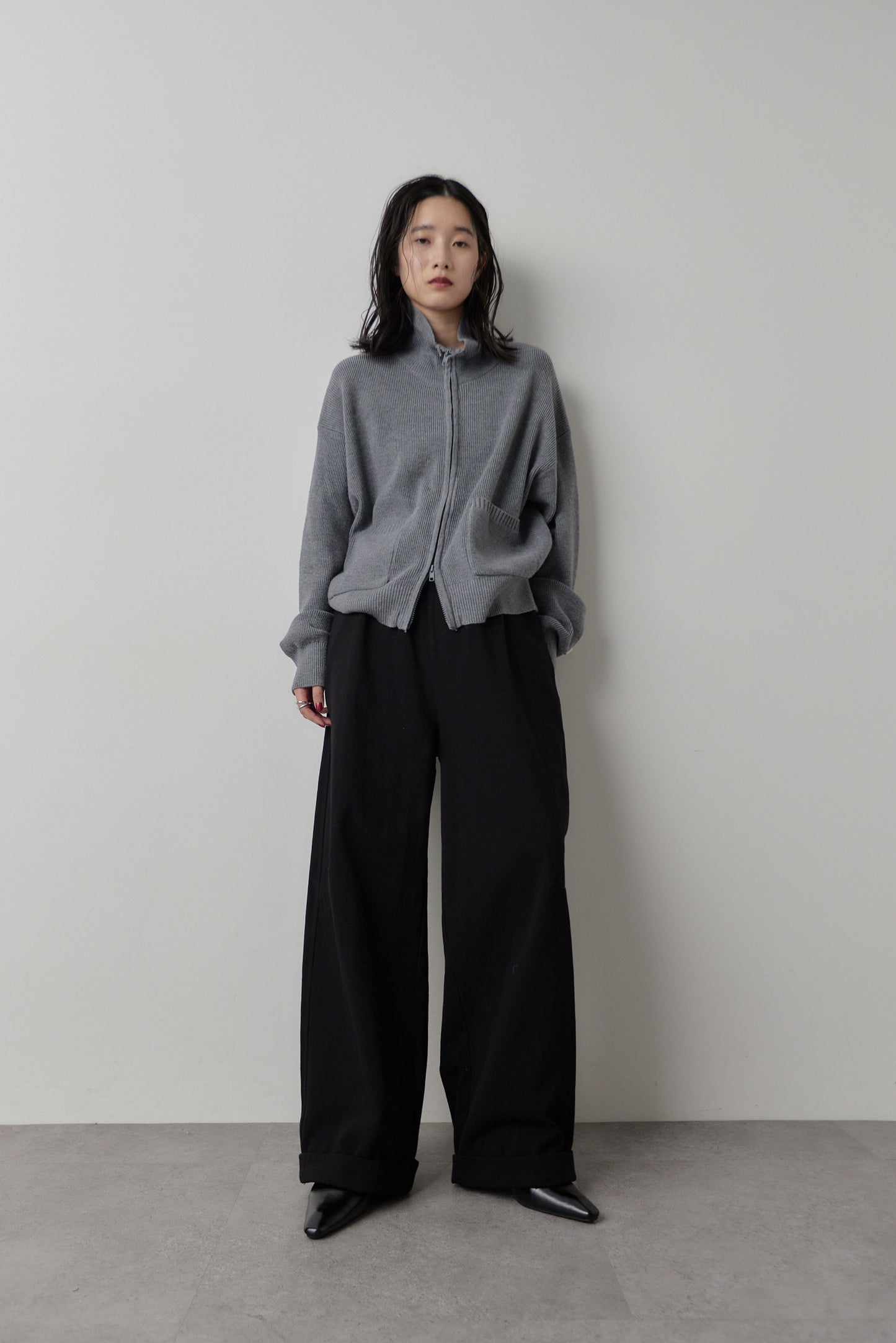 Cotton roll-up curved pants