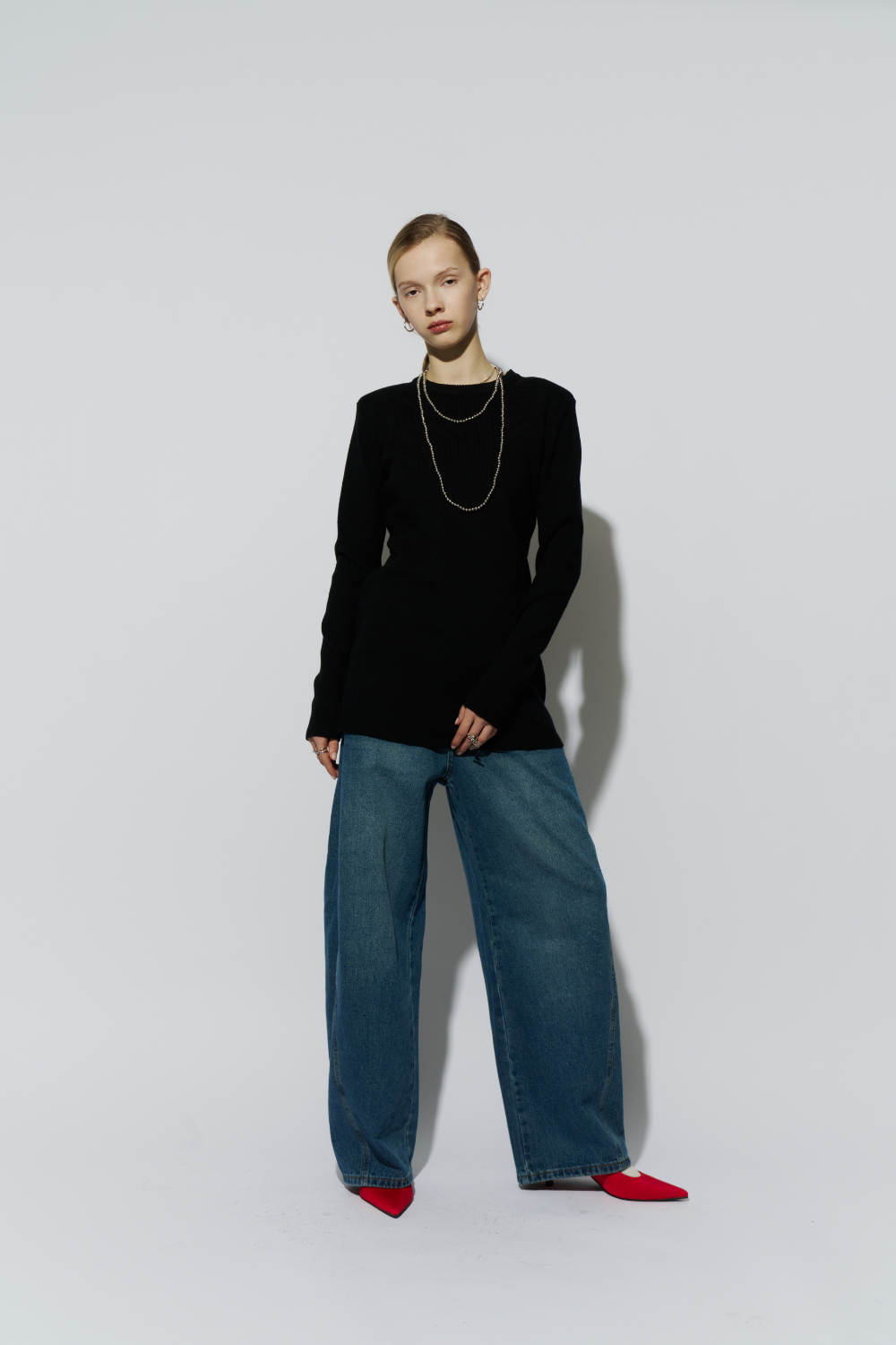 Power shoulder long knit