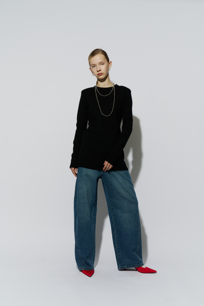 Power shoulder long knit