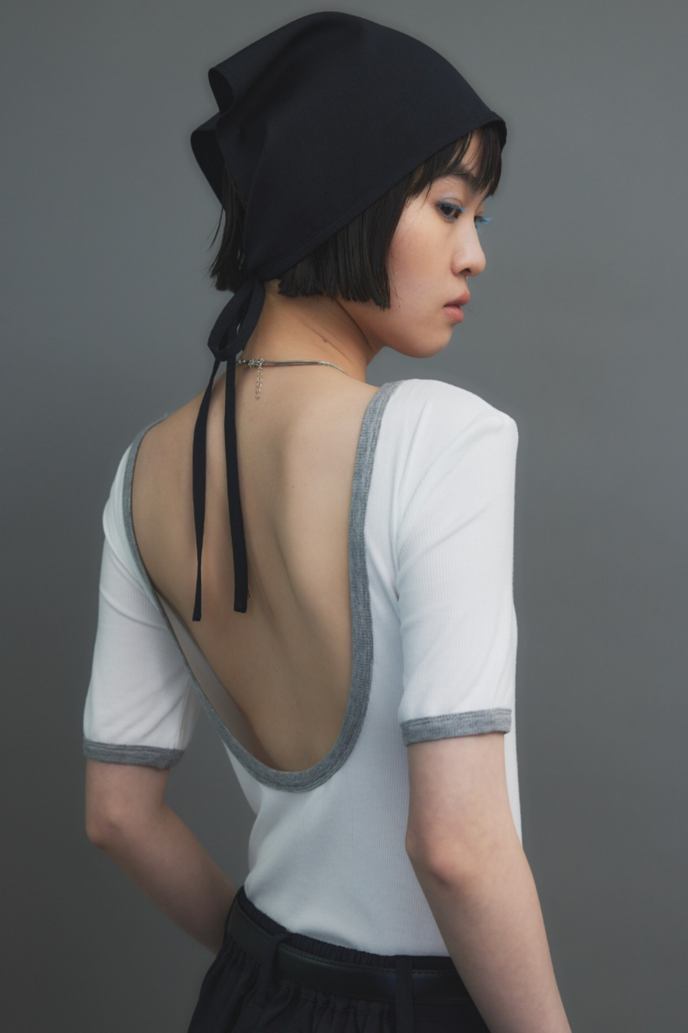 Back open ringer bodysuit tee