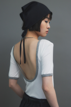 Back open ringer bodysuit tee