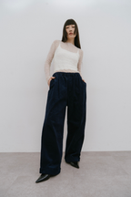 Corduroy roll up curved pants