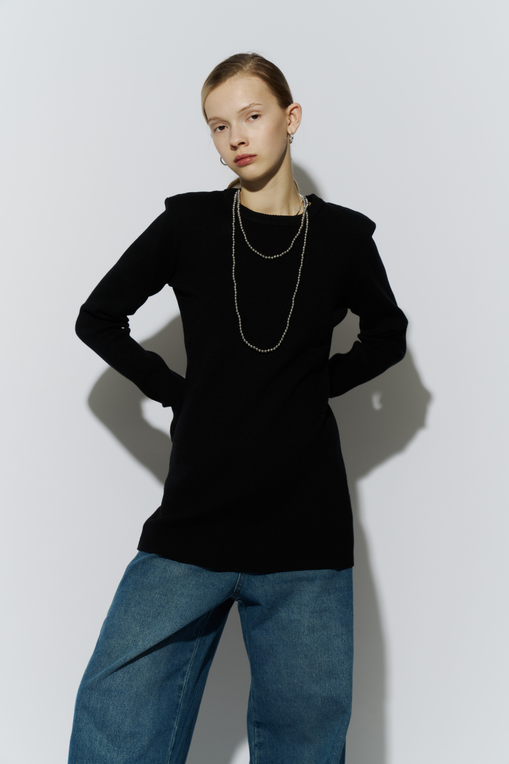 Power shoulder long knit