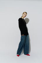 Power shoulder long knit