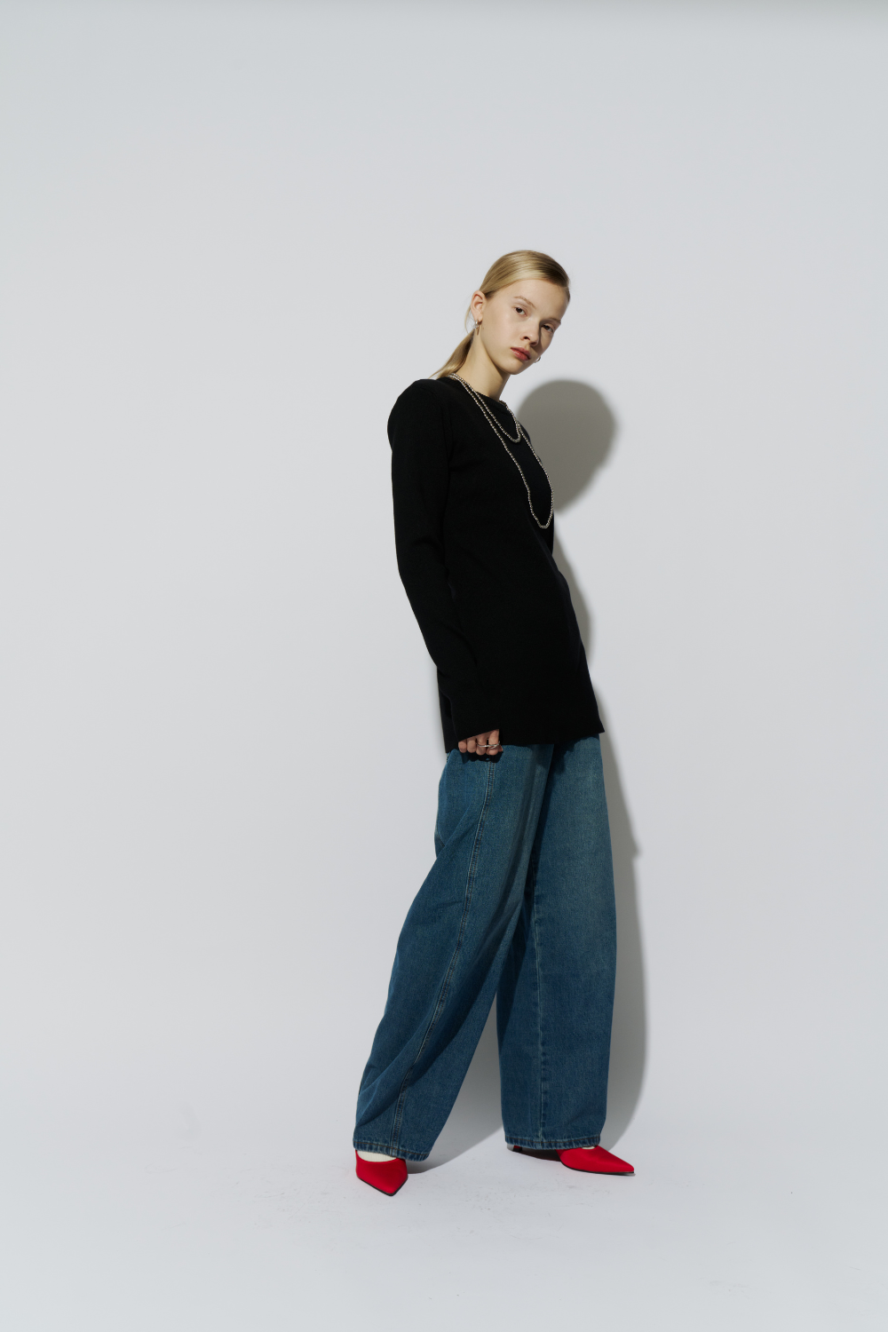 Power shoulder long knit