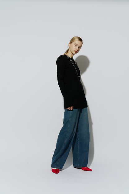 Power shoulder long knit