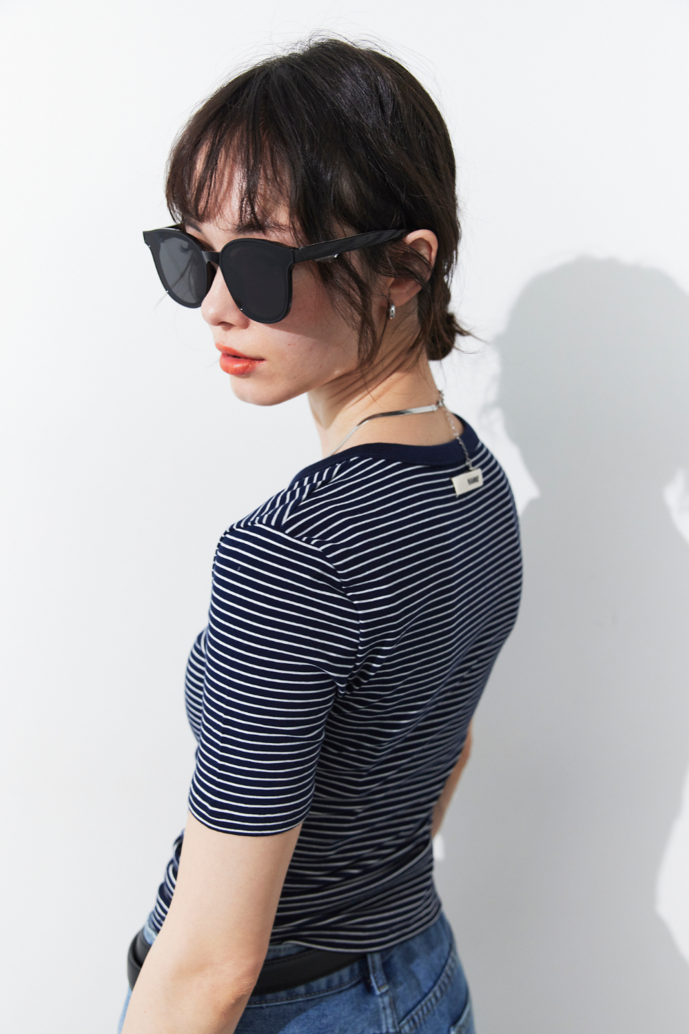 Snap button henry neck border TEE