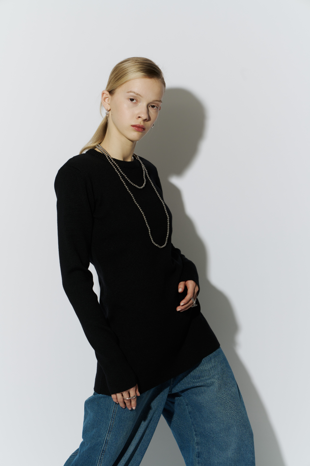 Power shoulder long knit