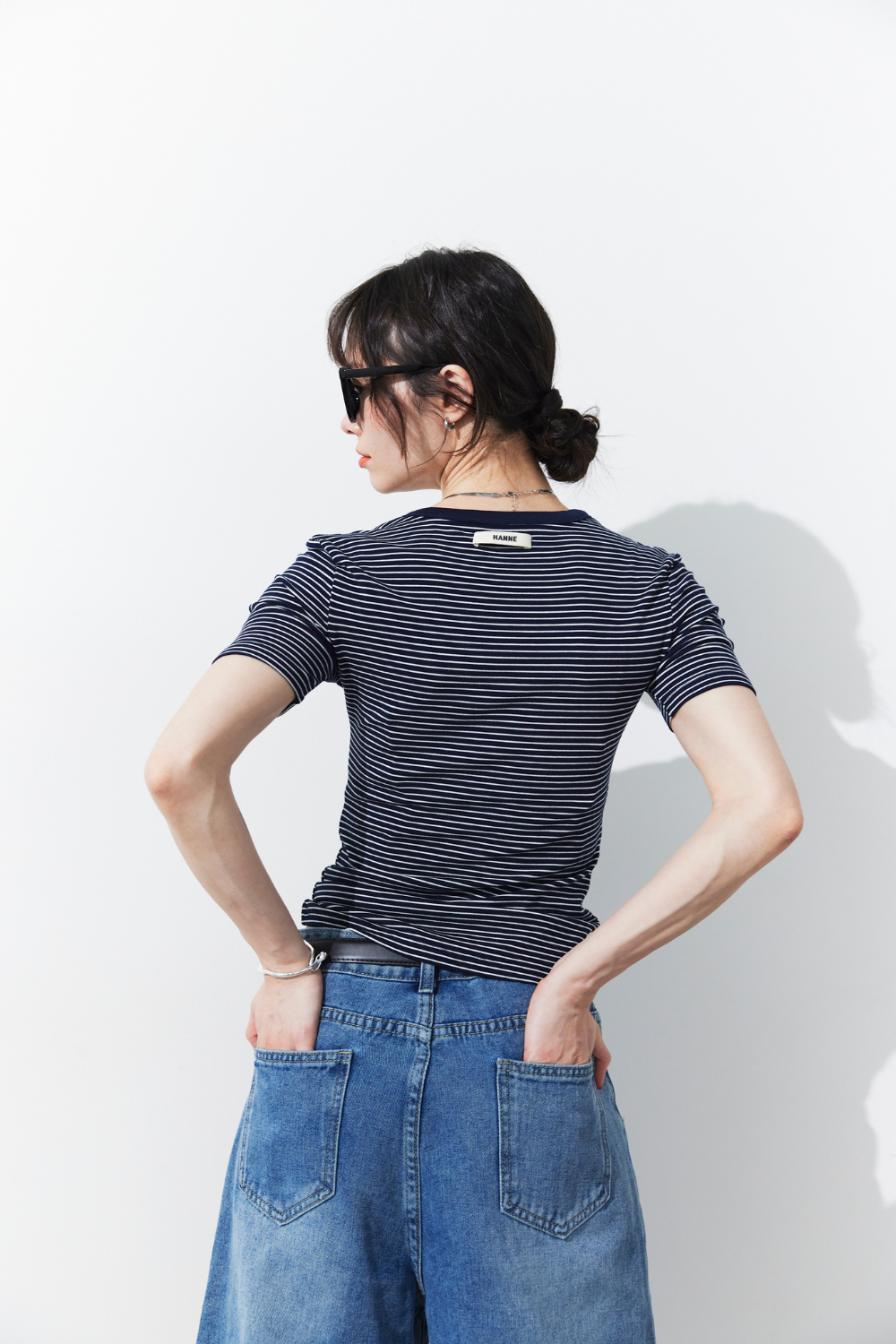 Snap button henry neck border TEE