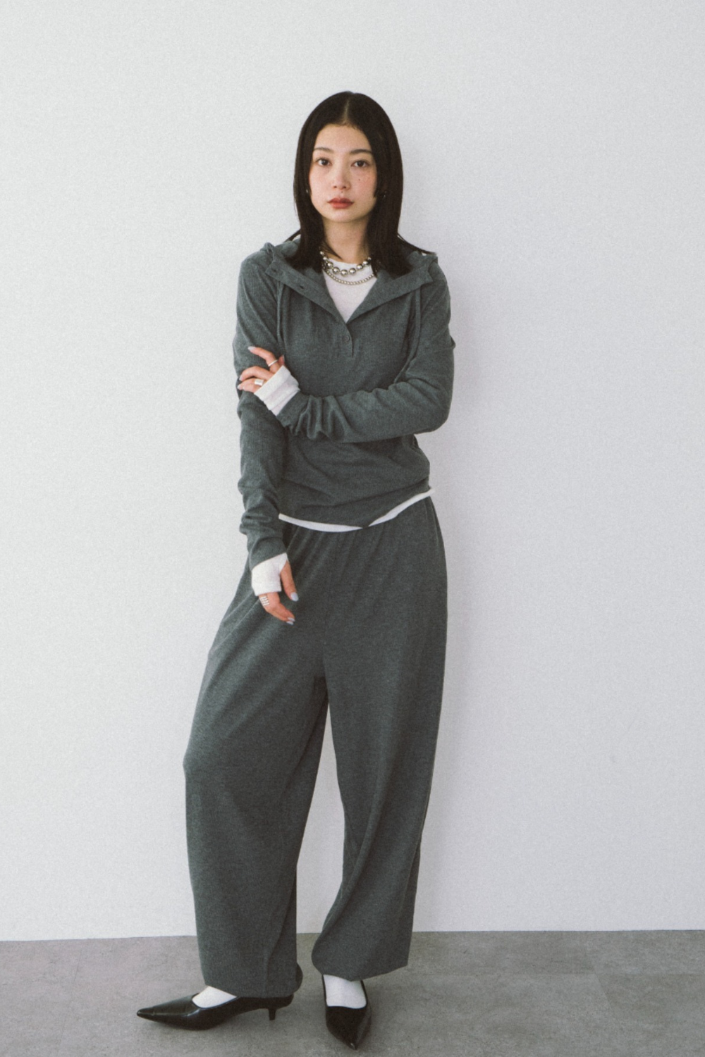 Drawstring Hem Ribbed Easy Pants