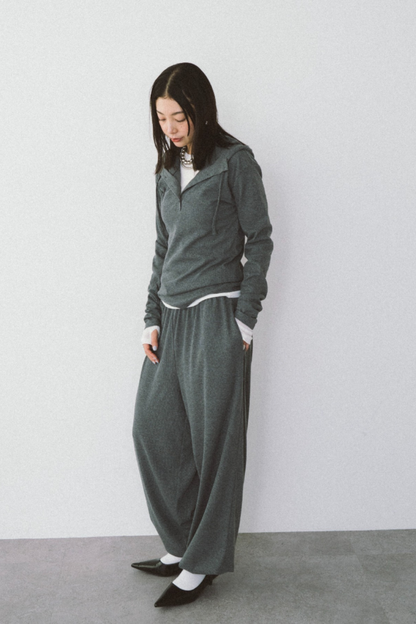 Drawstring Hem Ribbed Easy Pants