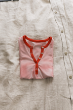 Snap button henry neck border TEE