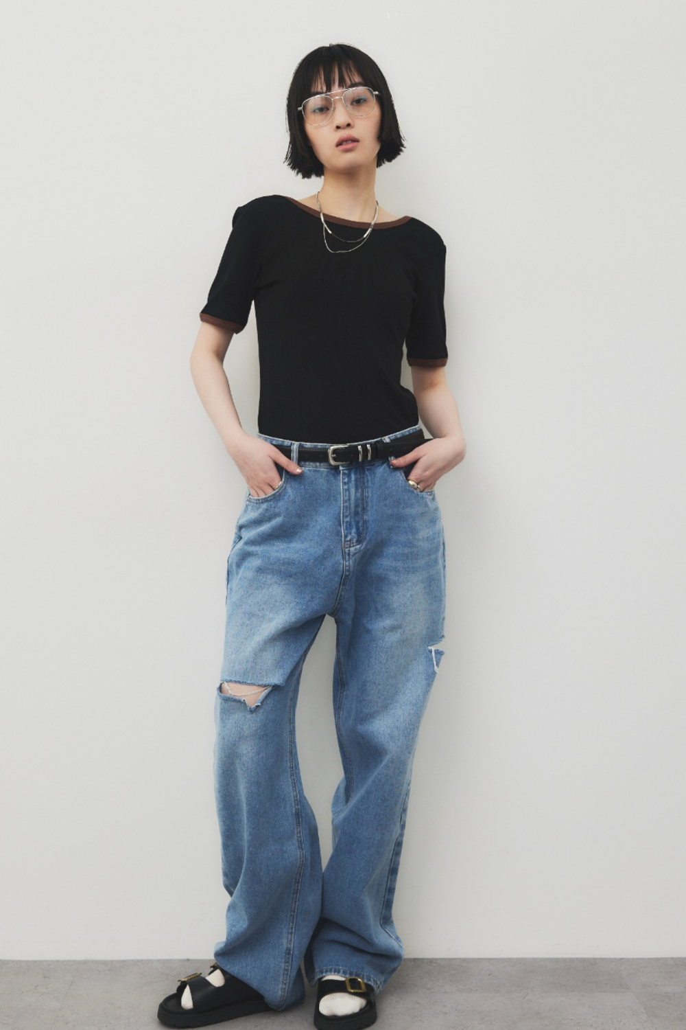 Back open ringer bodysuit tee