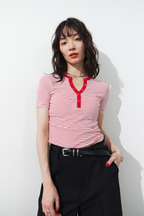 Snap button henry neck border TEE