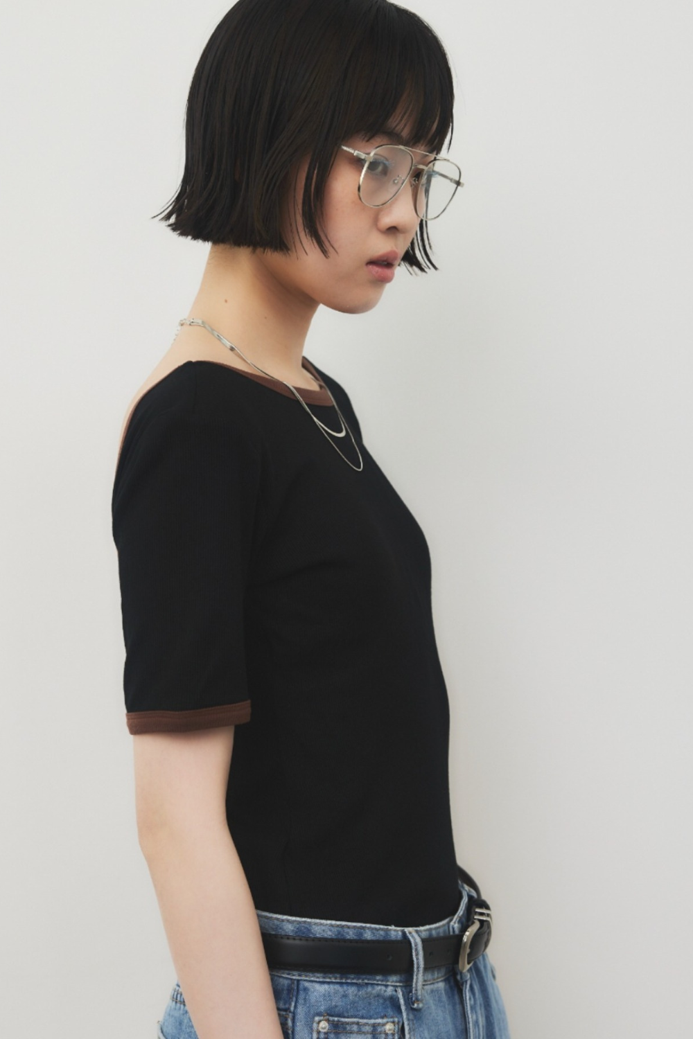 Back open ringer bodysuit tee