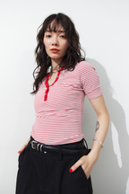 Snap button henry neck border TEE