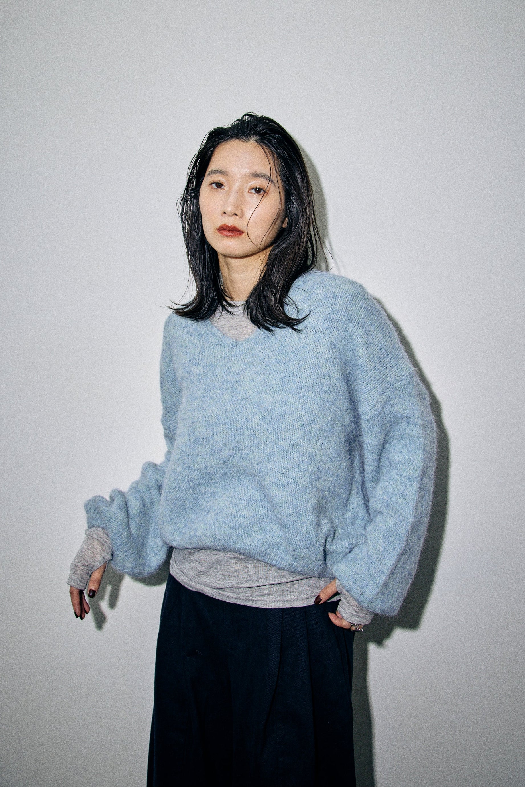 Mohair like v-neck knit