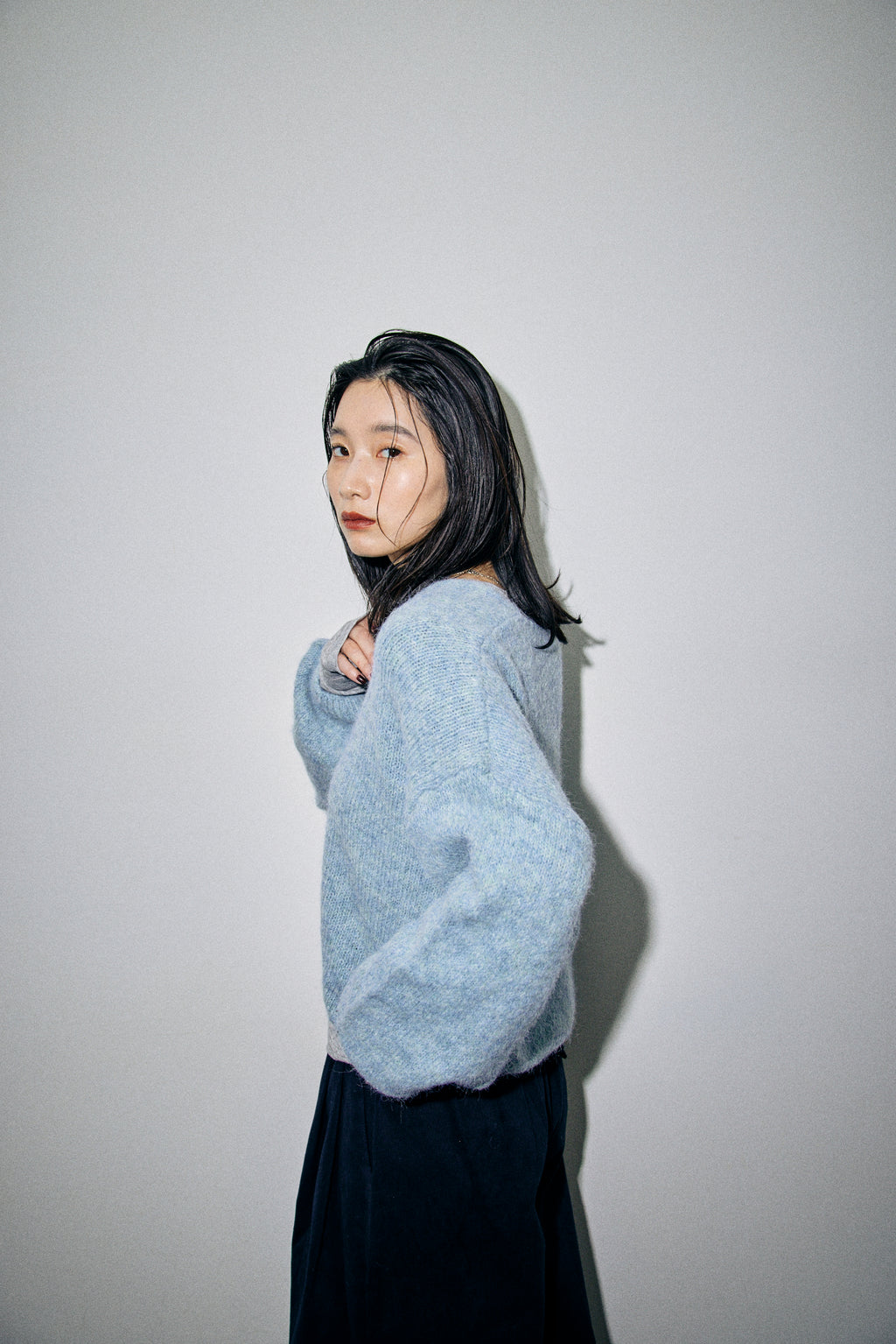 Mohair like v-neck knit