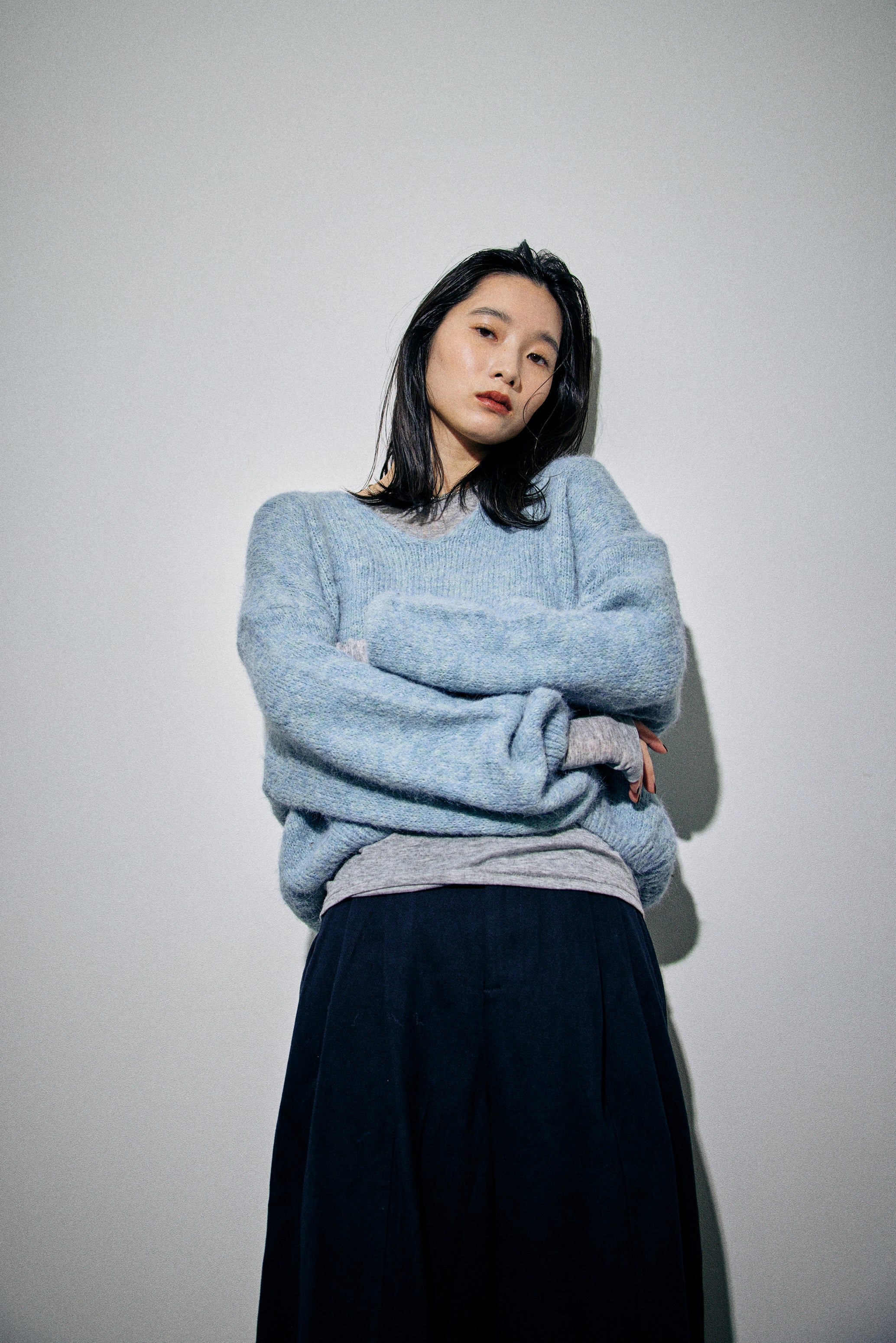 Mohair like v-neck knit