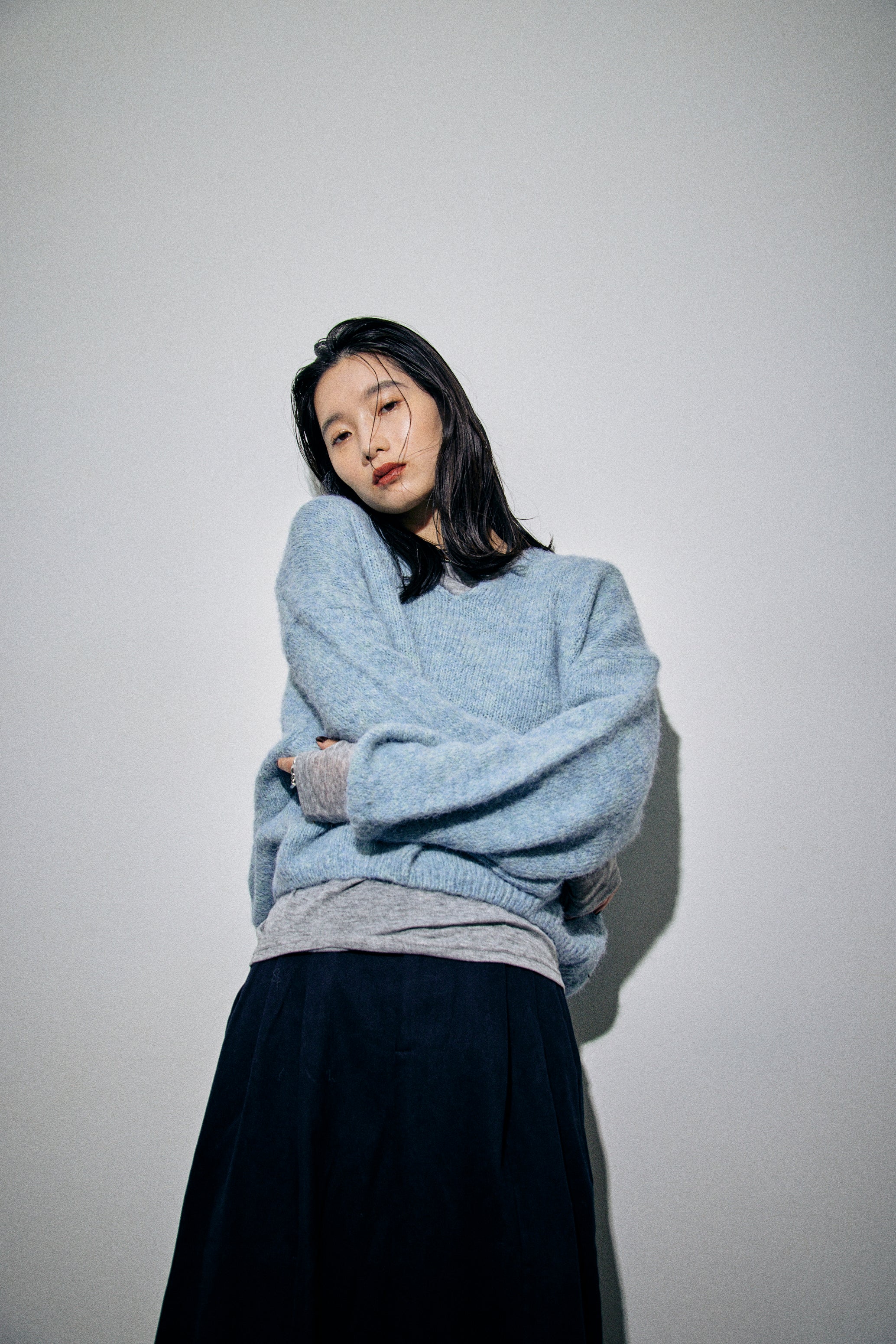 Mohair like v-neck knit