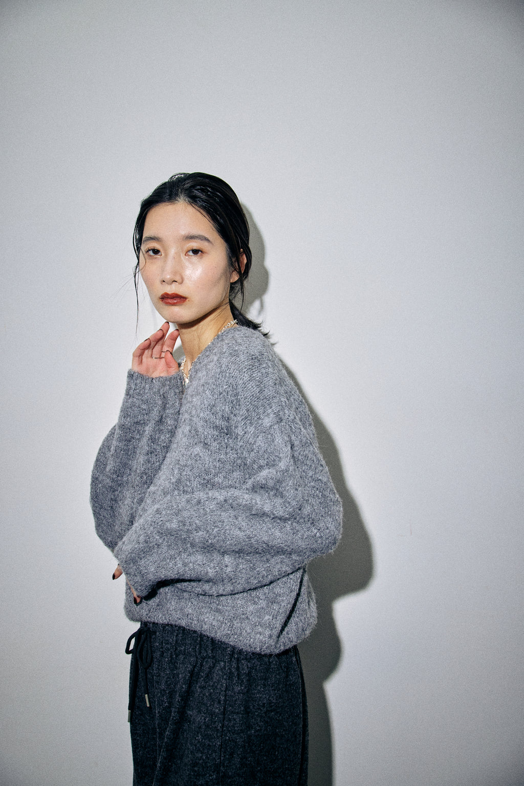 Mohair like v-neck knit