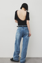 Back open ringer bodysuit tee