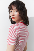 Snap button henry neck border TEE