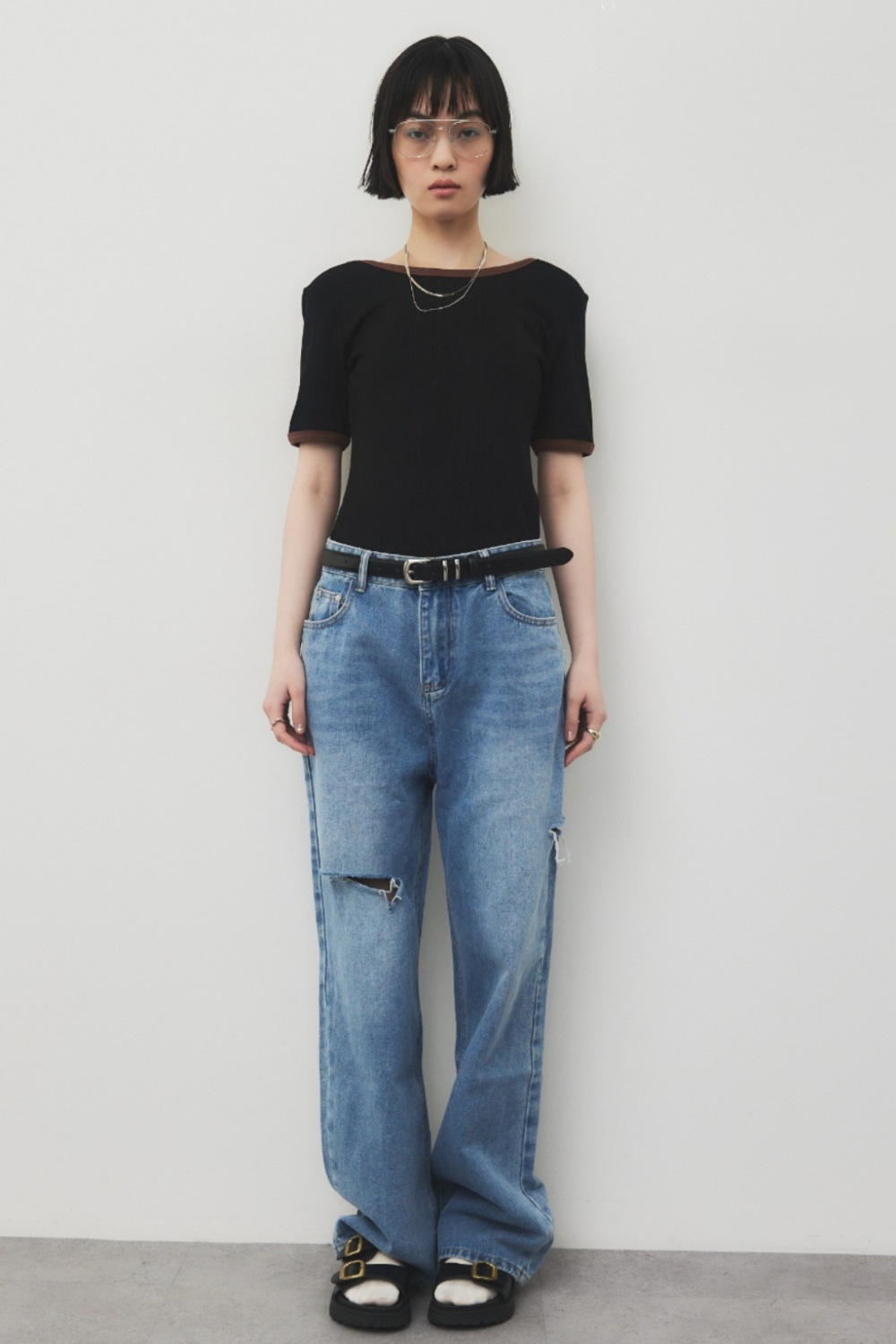 Back open ringer bodysuit tee