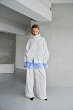 Tucked wide sweatpants