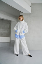 Tucked wide sweatpants