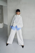 Tucked wide sweatpants