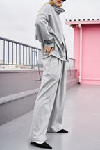 Tucked wide sweatpants